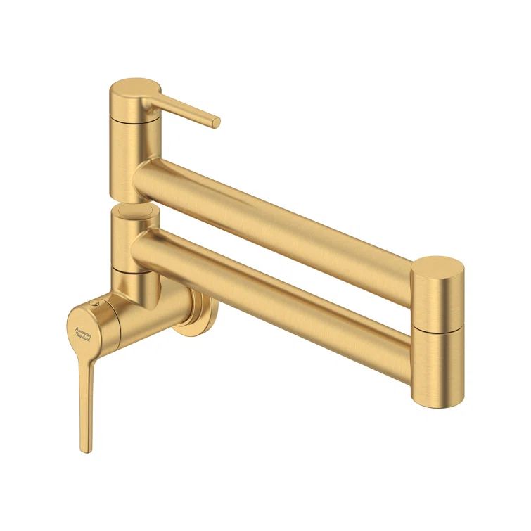 Brushed Gold Wall-Mount Pot Filler Kitchen Faucet with Pull-out Spray