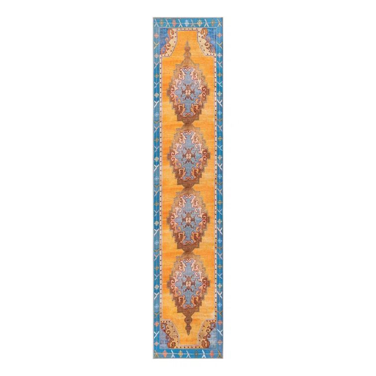 Timeless Orange and Blue Chenille Runner Rug