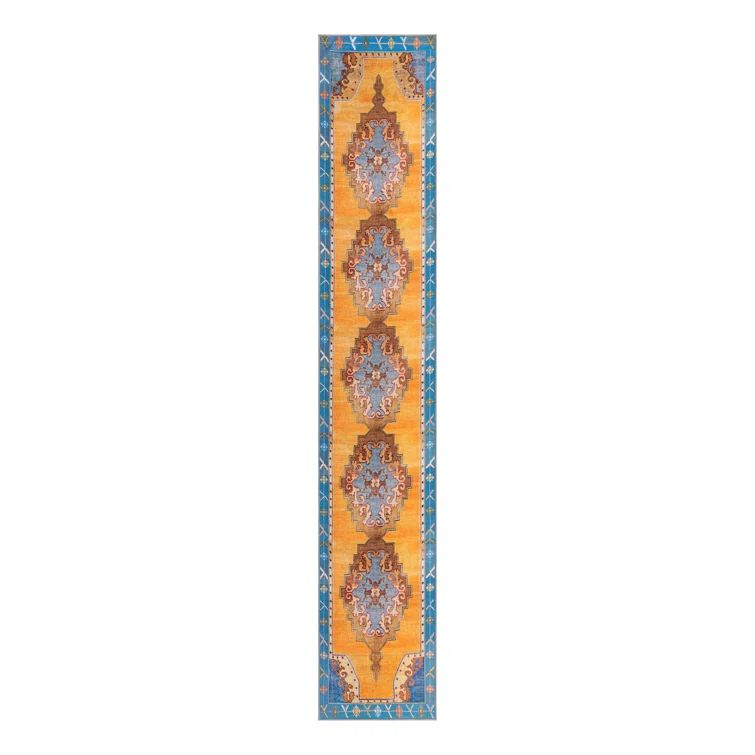 14 ft Orange and Blue Synthetic Chenille Runner Rug