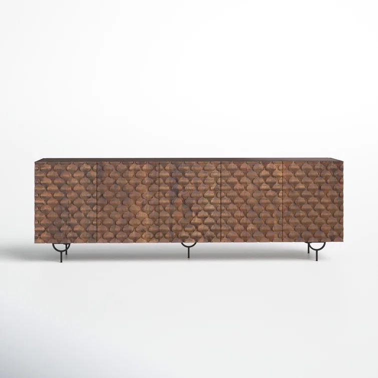 Antique Brown Mango Wood Media Console with Iron Legs