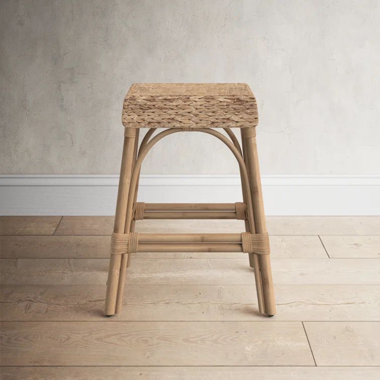 Golden Brown Backless Wicker Rattan Counter Stool