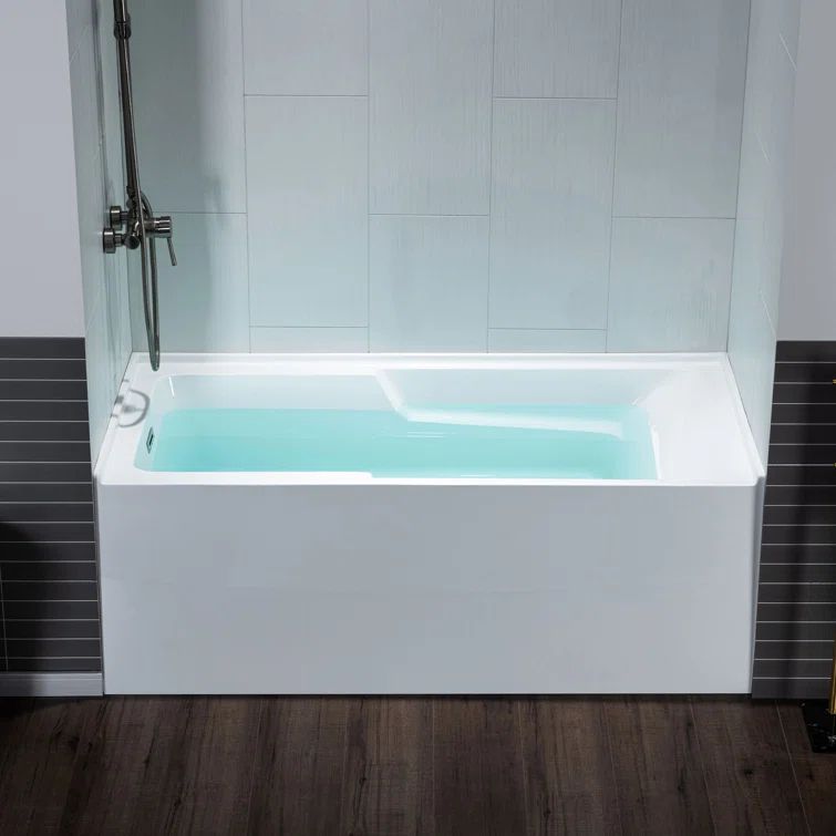 Flint 60'' White Acrylic Alcove Soaking Bathtub with Left Drain