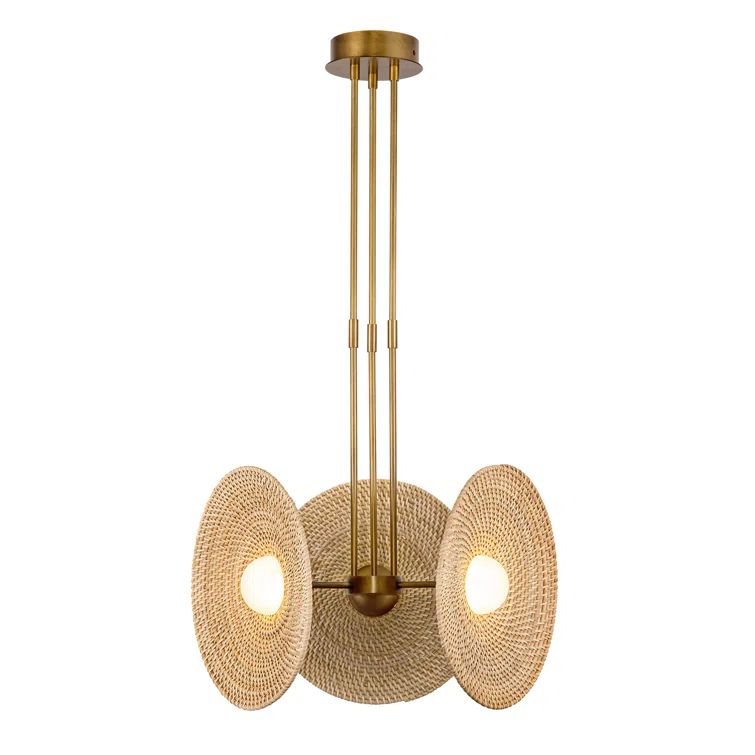 Vintage Brass and Woven Rattan LED Pendant Light