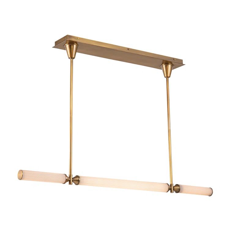 Edwin Vintage Brass and Frosted Ribbed Glass LED Island Pendant
