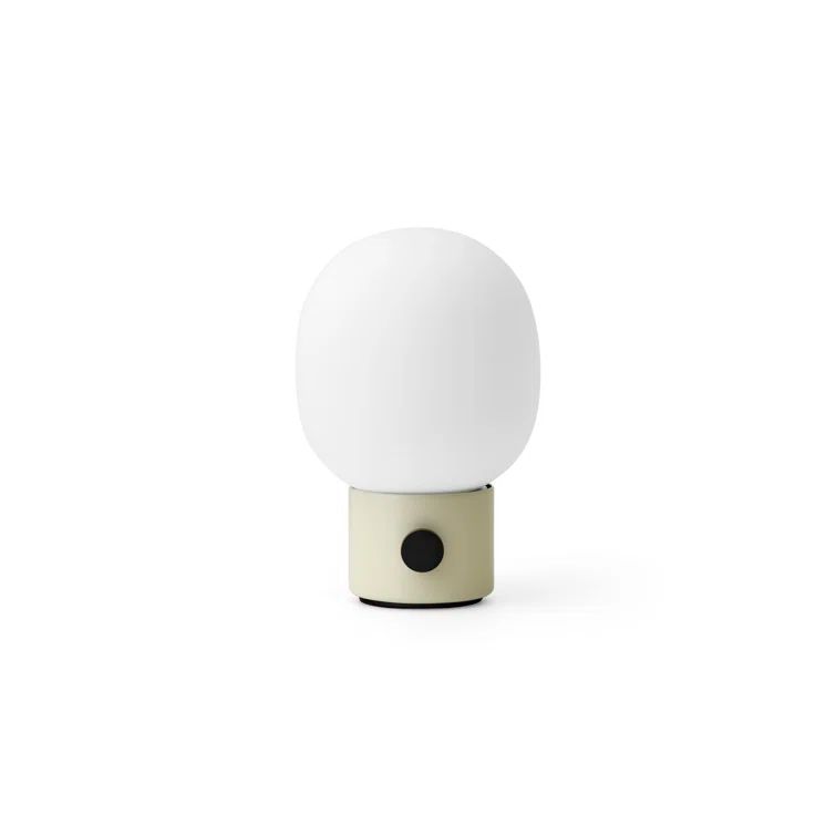 Alabaster White Cordless Steel Table Lamp with Mouth Blown Glass Shade