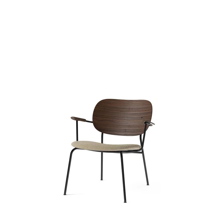 Elegant Beige Bouclé & Dark Oak Metal Frame Armchair