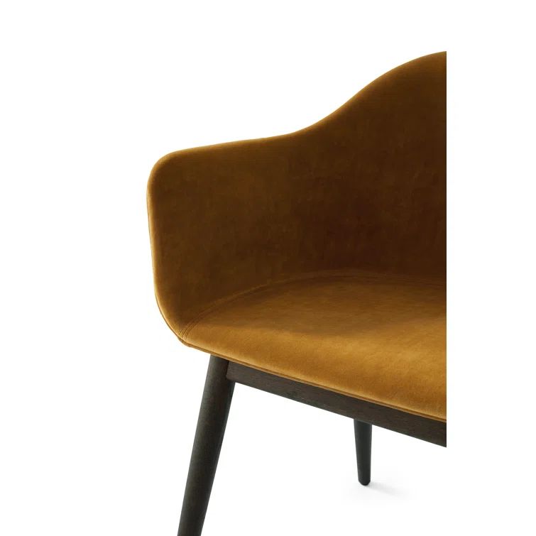 High Back Dark Stained Oak and Gray Upholstered Arm Chair