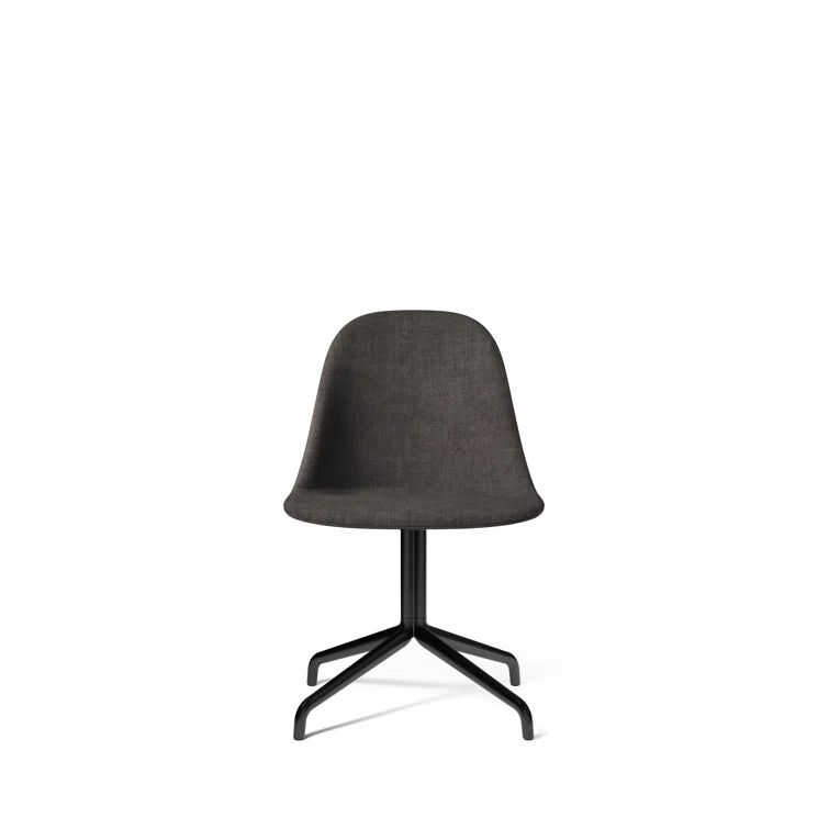 Black Steel Upholstered Swivel Side Chair with Wool Seat