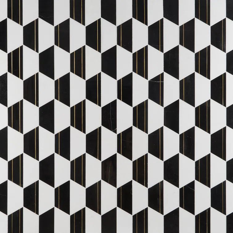 Osiris 10.43" x 12.04" Polished Black and White Marble Hexagon Mosaic Tile