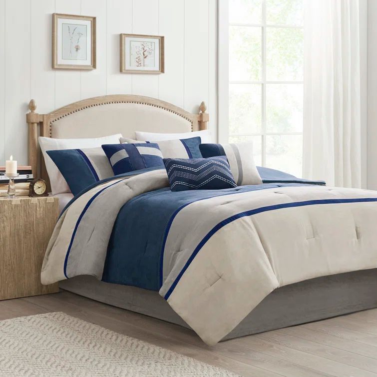 King Blue Microfiber Reversible Comforter Set with Decorative Pillows