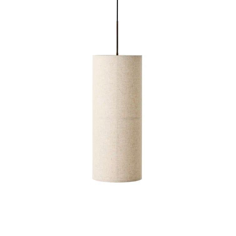 Bronzed Brass Drum Pendant Light with Raw Fabric Shade
