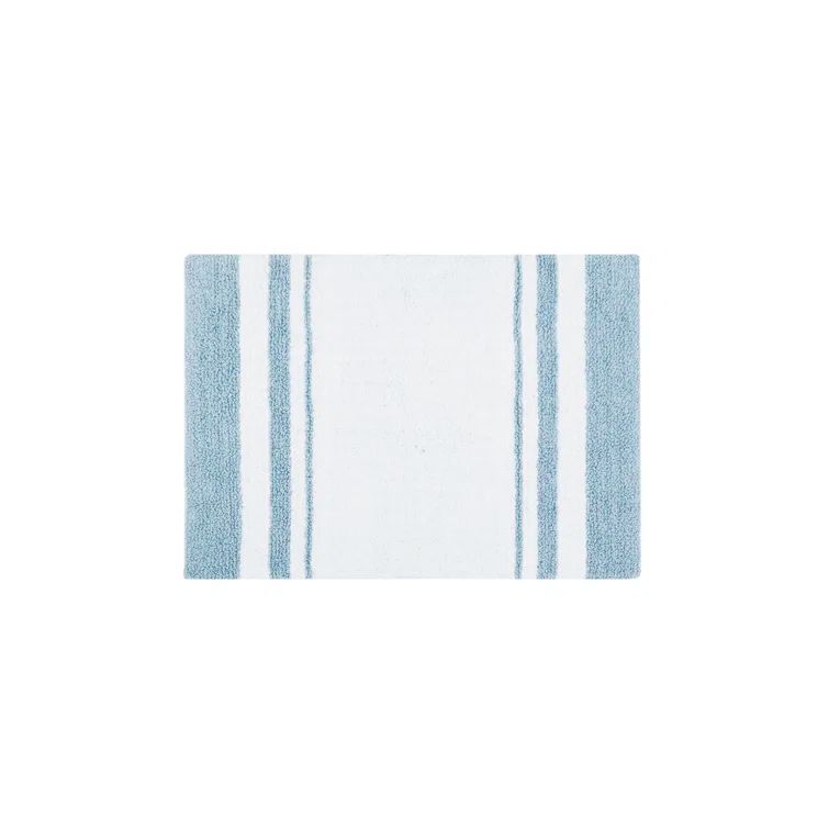 Blue and White Cotton Reversible Bath Rug