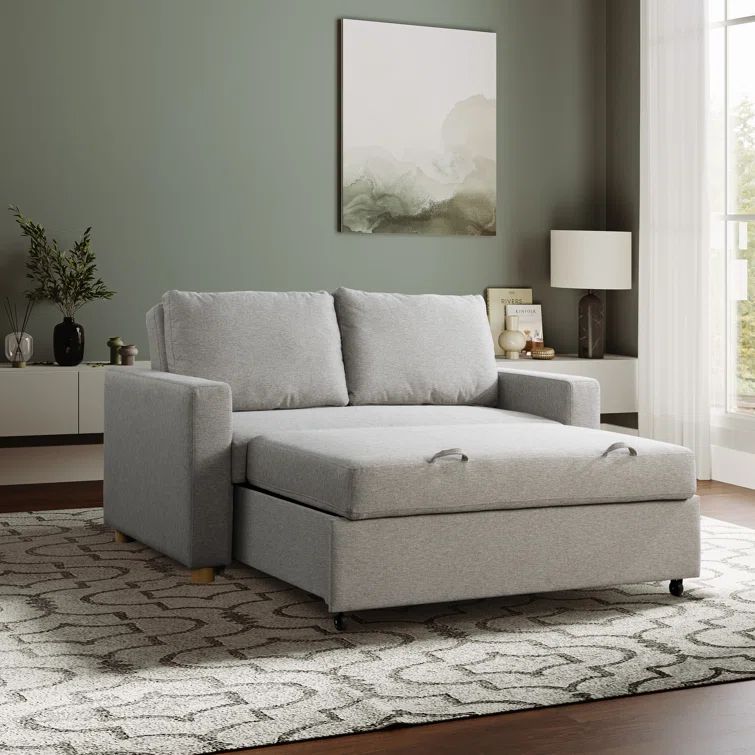 Light Gray Fabric Convertible Sleeper Sofa with Wooden Legs