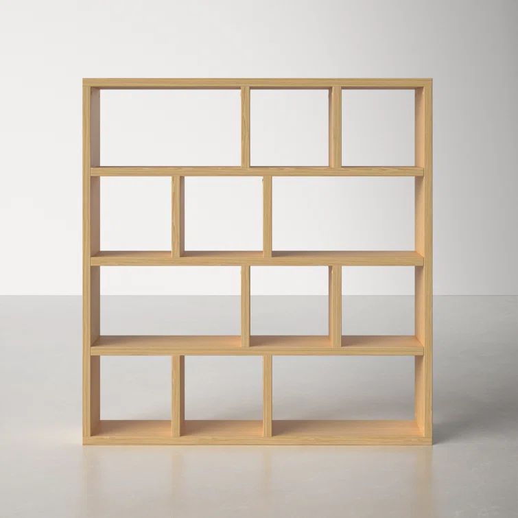 Berlin Geometric 5-Tier Oak Wide Bookcase with Cubbyholes