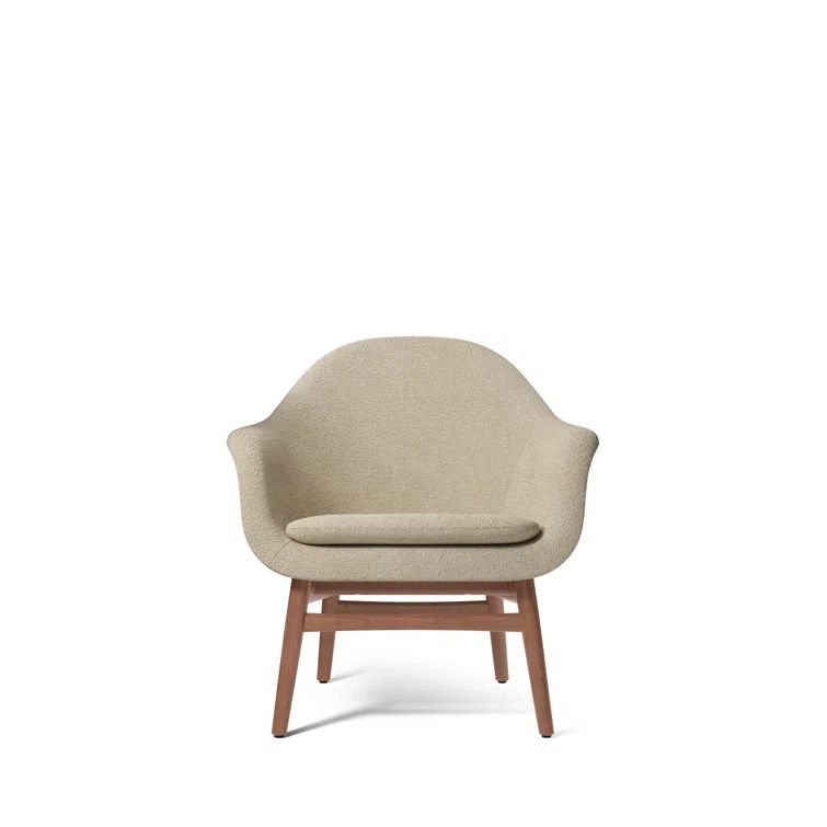 Walnut and Bouclé Upholstered Armchair with Flared Arms