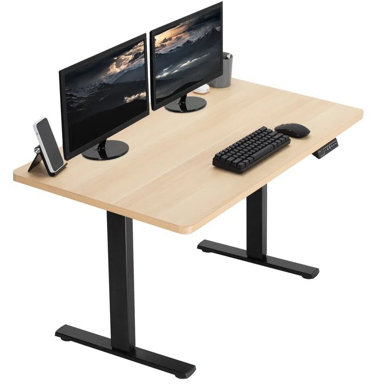Light Wood and Black Adjustable Height Standing Desk