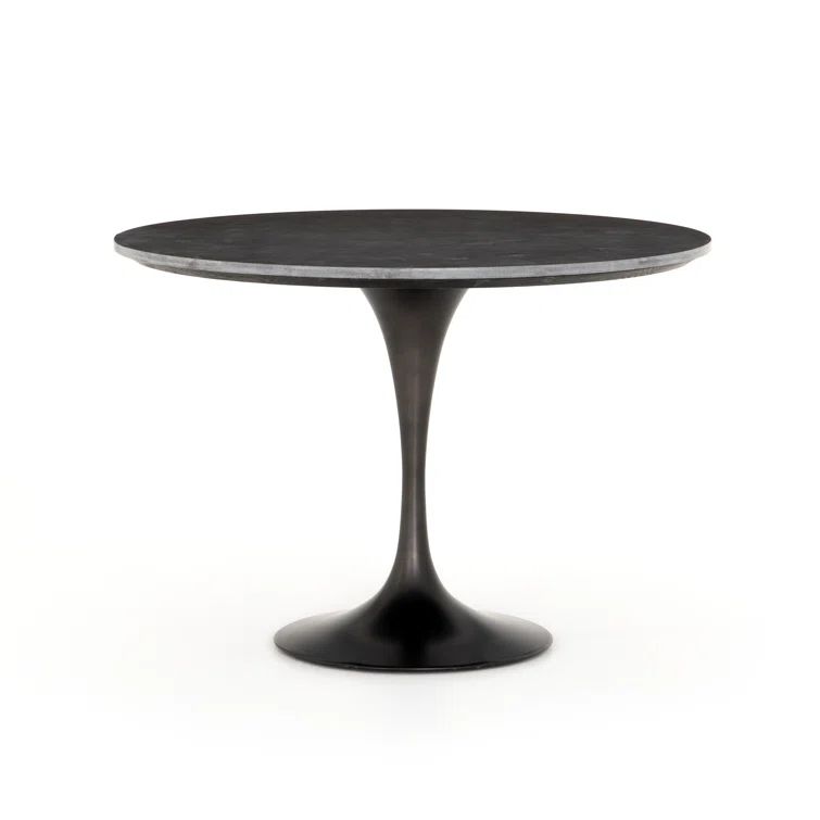 Round Black Iron and Marble Dining Table