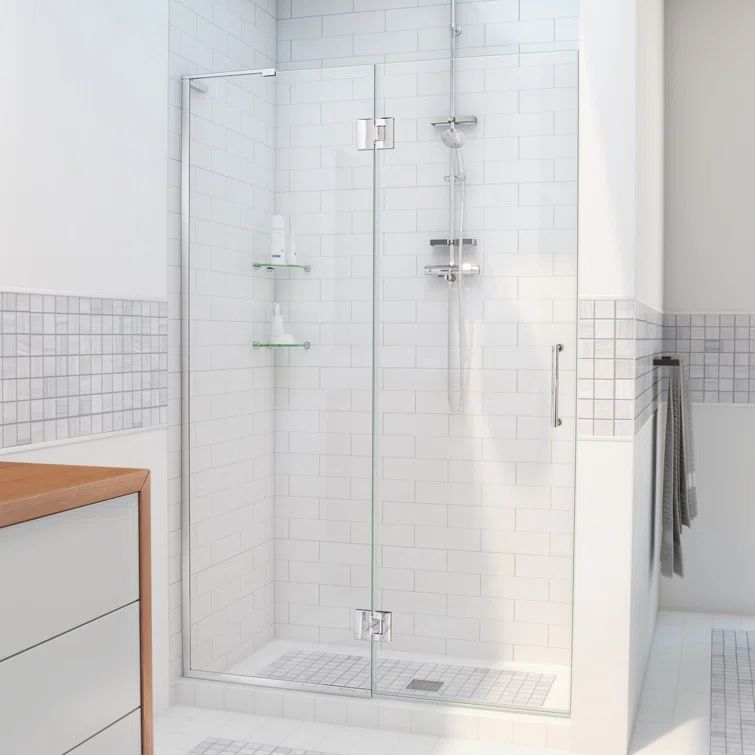 Unidoor-X Frameless Hinged Shower Door with Distressed Bronze Hardware