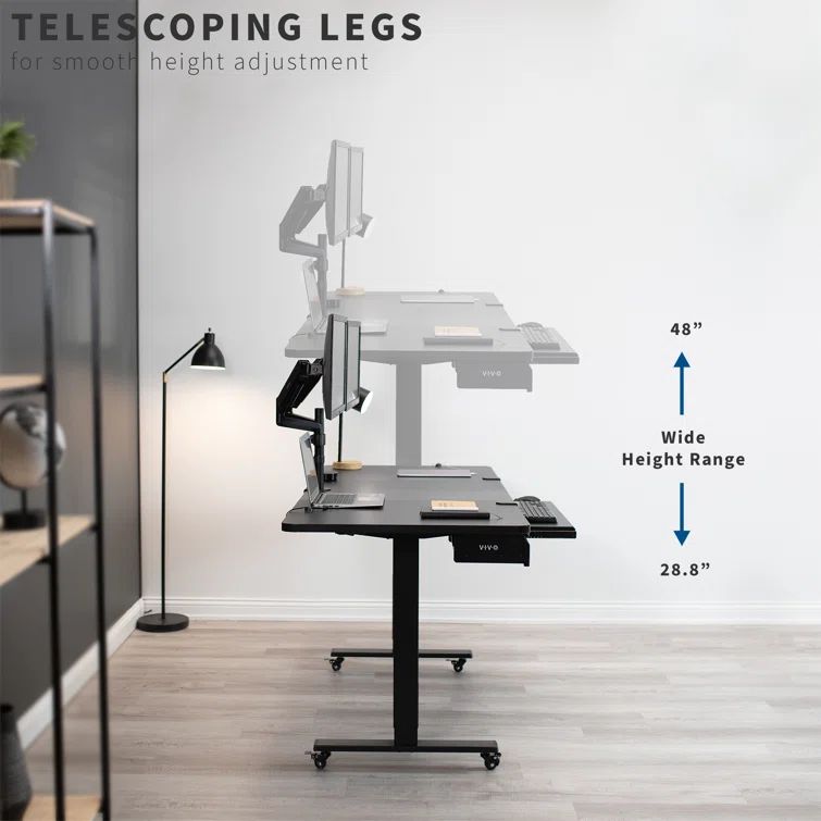 Black Adjustable Height Standing Desk with Drawer and Keyboard Tray