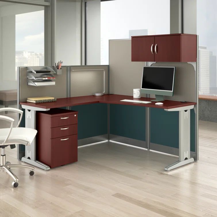 Hansen Cherry L-Shaped Workstation with Storage and Cable Management