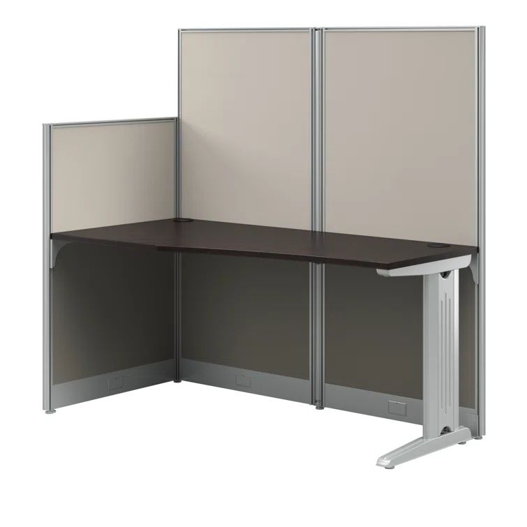 Mocha Cherry L-Shaped Computer Desk with Gray Privacy Panels