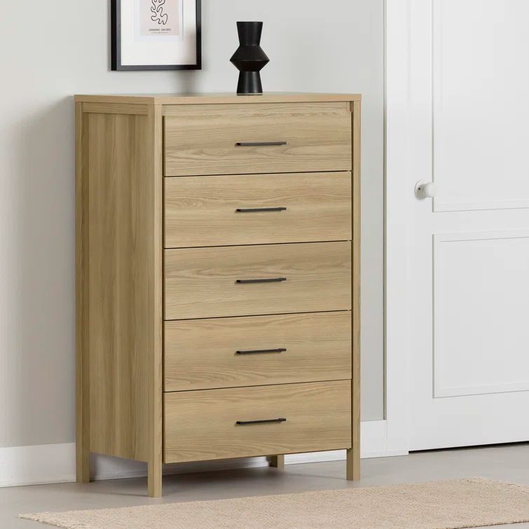 Natural Ash 5-Drawer Tall Chest with Slim Handles