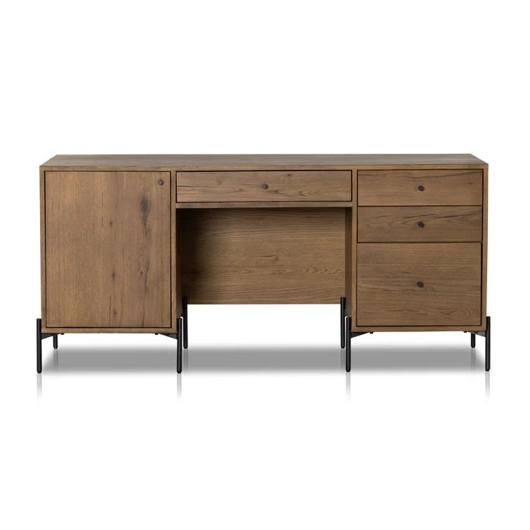 Amber Oak Resin Executive Desk with Drawer