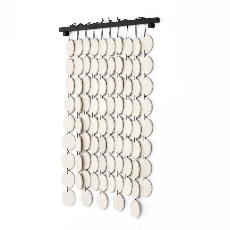 Speckled Cream Ceramic Wall Hanging with Brown Rope