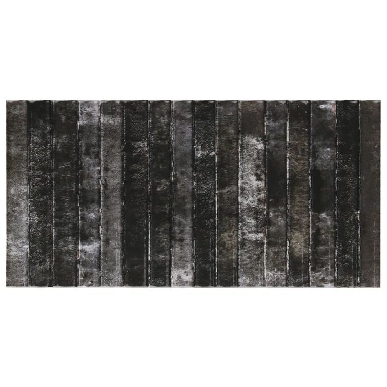 Mawr Black Polished Fluted Ceramic Subway Wall Tile