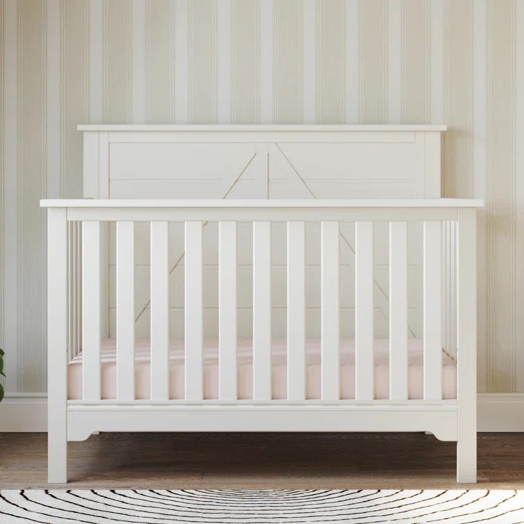 Brushed Cotton Pine Wood 4-in-1 Convertible Crib