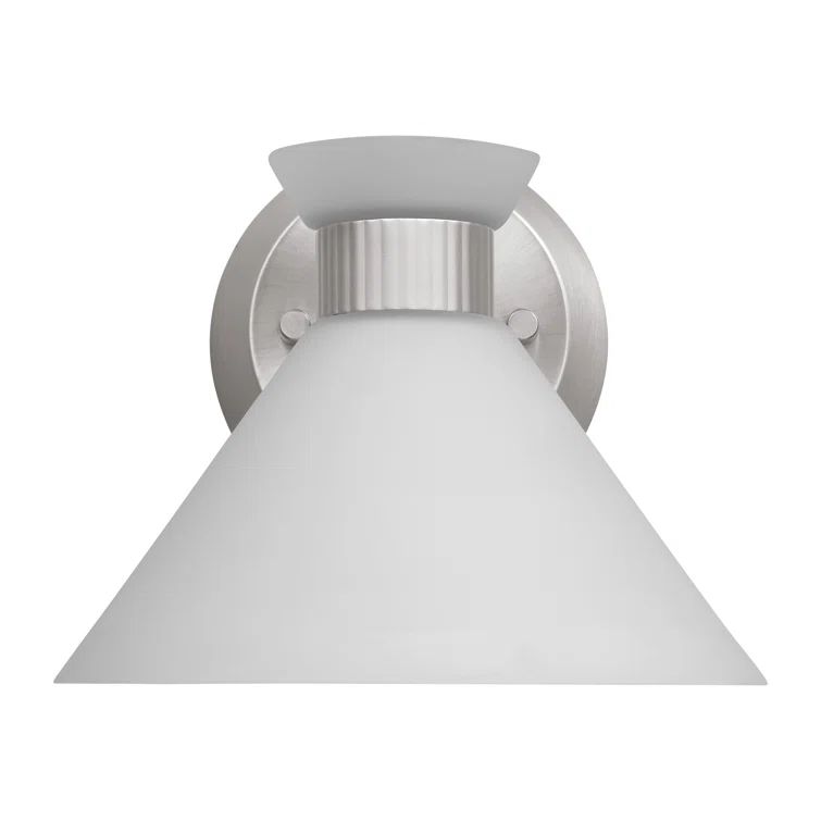 Brushed Steel Dimmable Wall Sconce with Etched Glass Shade