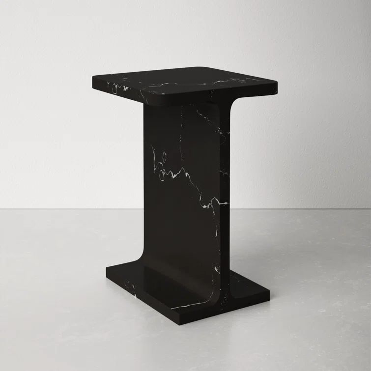 Black Marble Rectangular Pedestal End Table