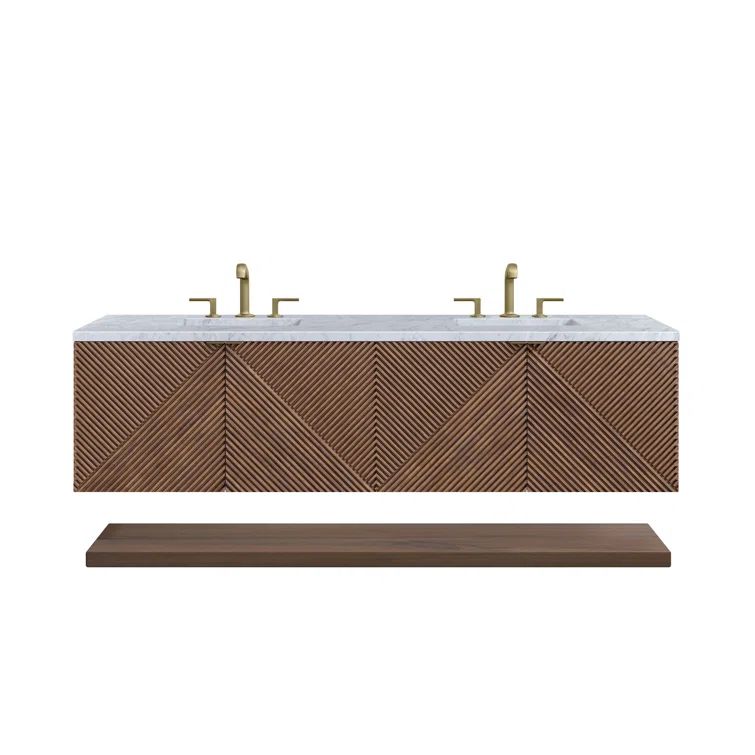 Marcello 72'' Chestnut Wall-Mount Double Vanity with Carrara Marble Top