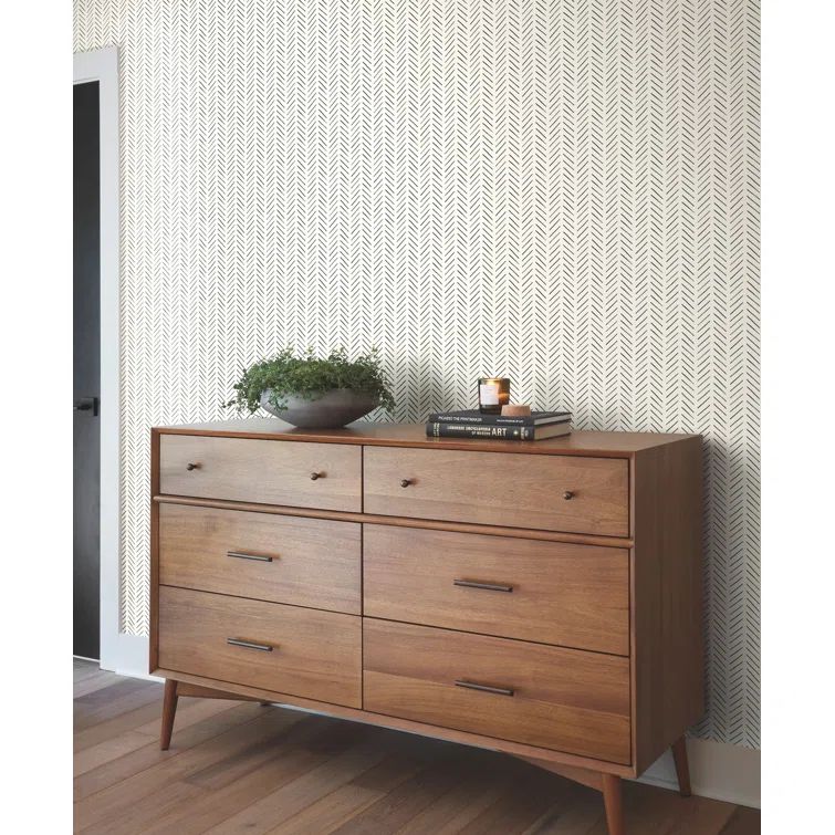 Black and White Herringbone Peel and Stick Wallpaper Roll