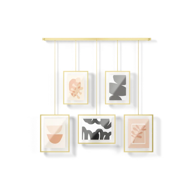 Matte Brass Floating Wall Collage Frame Set, 5-Piece