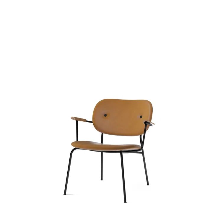Natural Oak and Cognac Leather Geometric Lounge Chair