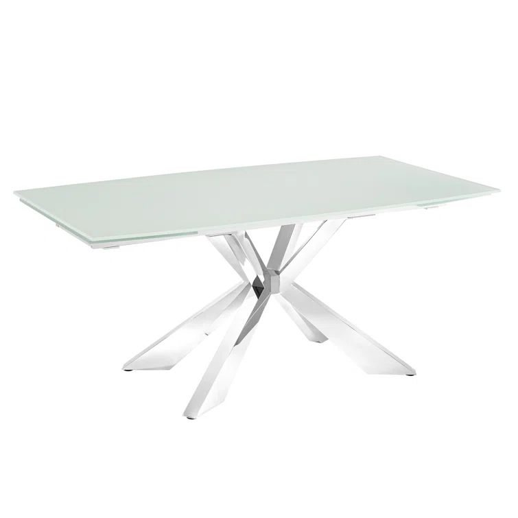 Sleek Extendable Glass-Top Dining Table with Polished Stainless Steel Base