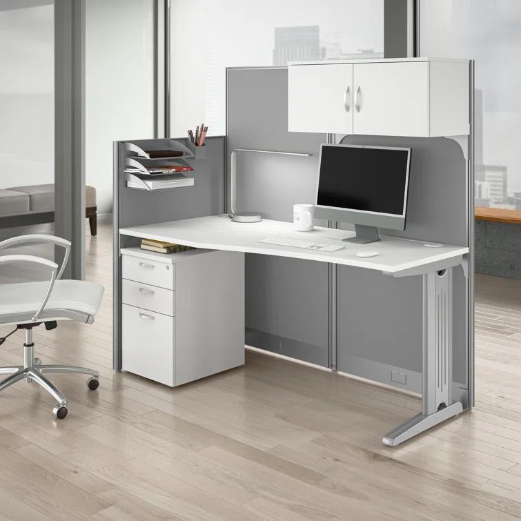 Pure White Thermally Fused Laminate Office Workstation with Storage