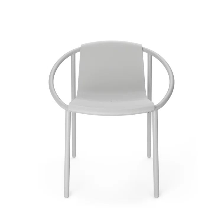 Eco-Friendly Bent Metal and Wood Fiber Composite Outdoor Chair in Gray
