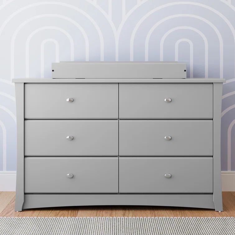 Pebble Gray 6-Drawer Double Nursery Dresser with Metal Knobs