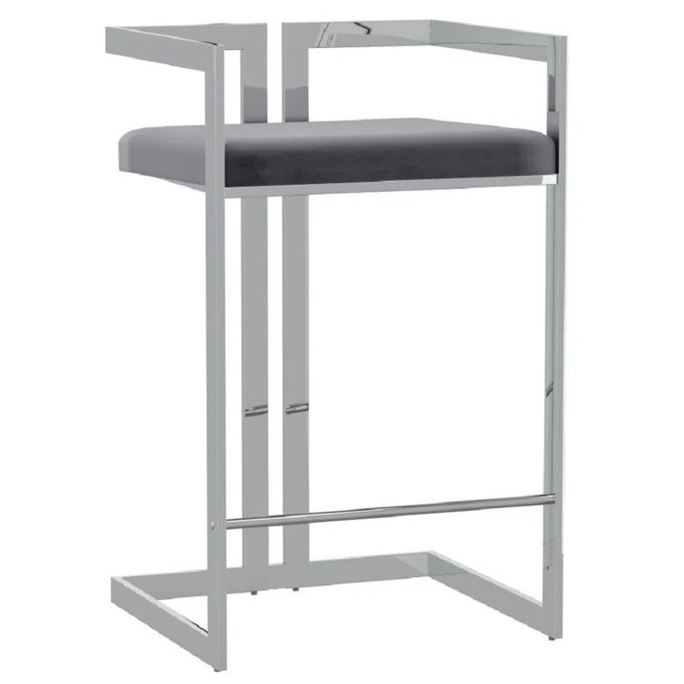 Gray Velvet Upholstered 26'' Metal Frame Counter Stool