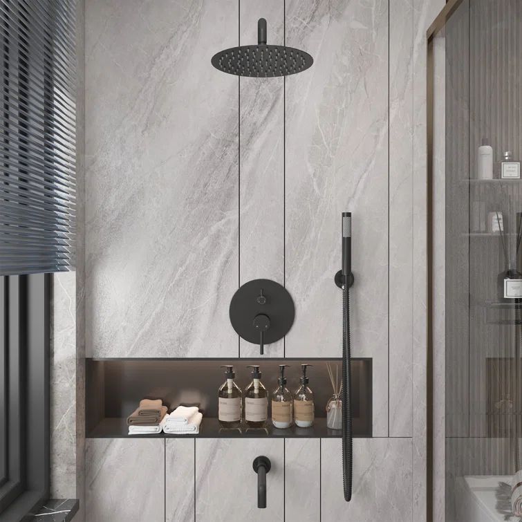 Matte Black Large Round Dual Shower Head System with Handheld