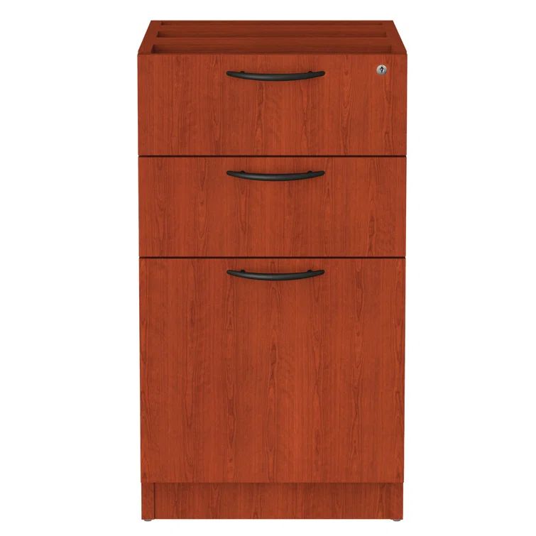 Medium Cherry 3-Drawer Lockable Legal Size Pedestal File Cabinet