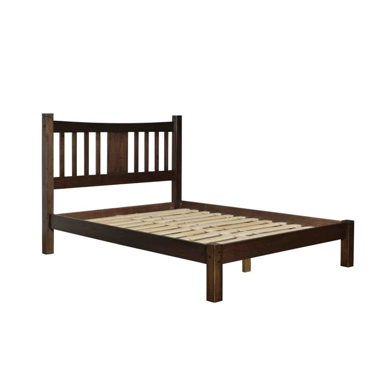 King Espresso Pine Wood Slat Bed with Headboard