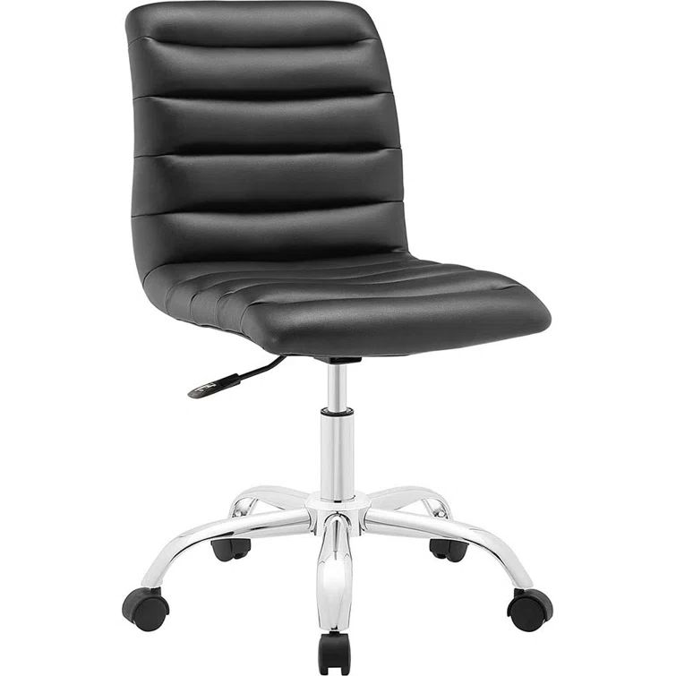 Polished Chrome Swivel Armless Office Chair in Black Vinyl