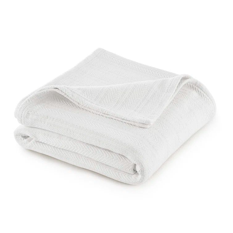 Chevron Textured King-Size Cotton Blanket in White