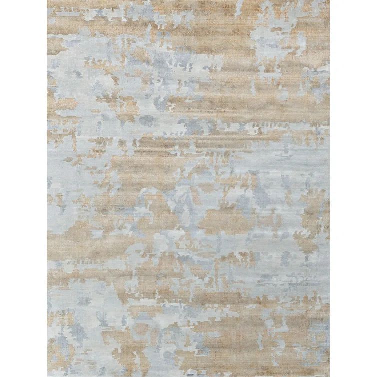 Handmade Abstract Beige and Gray Wool Viscose Area Rug 9' x 12'