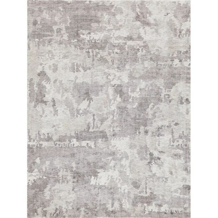 Handmade Gray and Beige Abstract Wool and Viscose Rug, 9' x 12'
