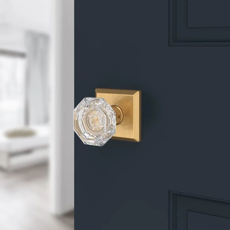 Brass and Crystal Flat Ball Passage Door Knob