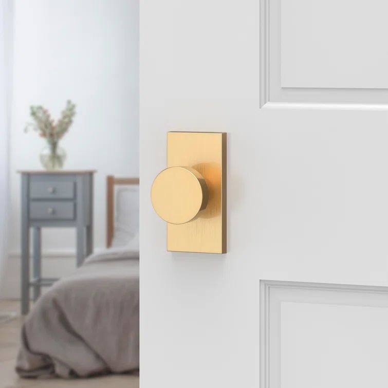 Satin Brass Flat Ball Privacy Door Knob with Square Plate